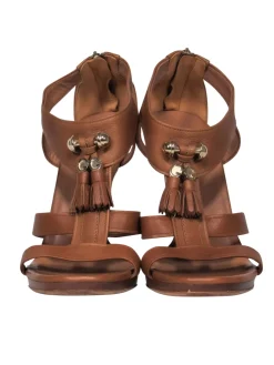 Gucci - Tan Strappy Sandal Heels w/ Tassels Sz 10