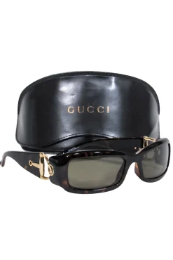 Gucci - Tortoise Rectangle Sunglasses w/ Horsebit Arm Details