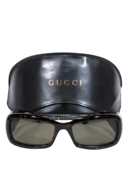 Gucci - Tortoise Rectangle Sunglasses w/ Horsebit Arm Details
