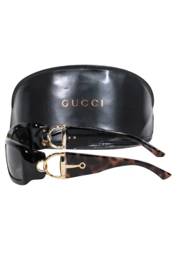 Gucci - Tortoise Rectangle Sunglasses w/ Horsebit Arm Details