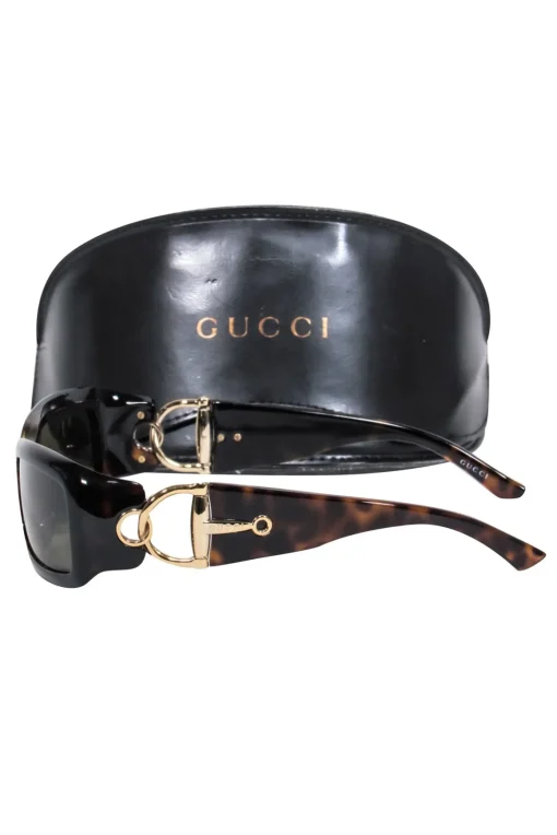 Gucci - Tortoise Rectangle Sunglasses w/ Horsebit Arm Details