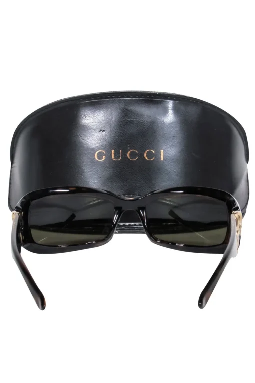 Gucci - Tortoise Rectangle Sunglasses w/ Horsebit Arm Details