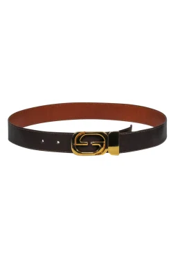 Gucci - Vintage Brown Reversible Leather Belt w/ Gold Logo Clasp