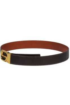 Gucci - Vintage Brown Reversible Leather Belt w/ Gold Logo Clasp