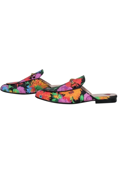 Gucci x Ken Scott - Black w/ Floral Print Princetown Mules Sz 8