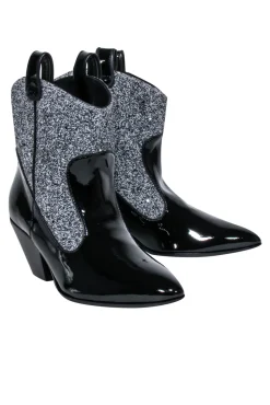 Guiseppe Zanotti - Black Western Style Booties w/ Silver Glitter Sz 9