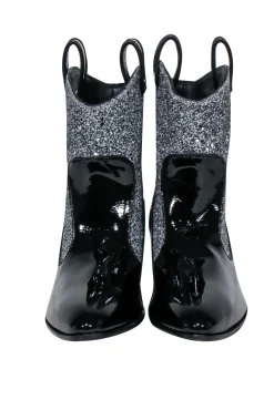 Guiseppe Zanotti - Black Western Style Booties w/ Silver Glitter Sz 9
