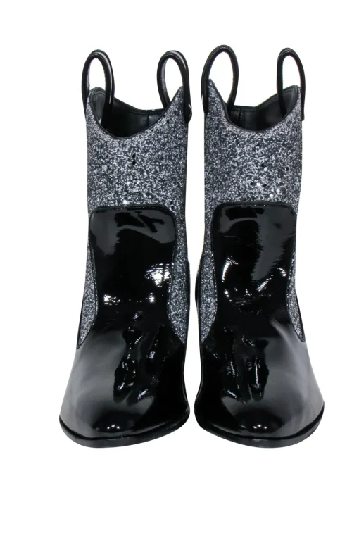 Guiseppe Zanotti - Black Western Style Booties w/ Silver Glitter Sz 9
