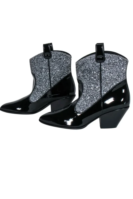 Guiseppe Zanotti - Black Western Style Booties w/ Silver Glitter Sz 9