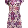 Hale Bob - Beige, Purple, & Cream Abstract Print Silk Dress Sz M