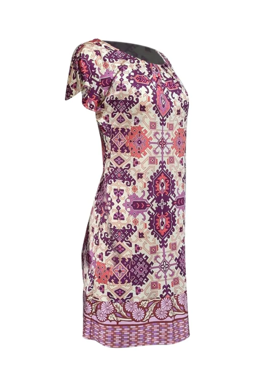Hale Bob - Beige, Purple, & Cream Abstract Print Silk Dress Sz M