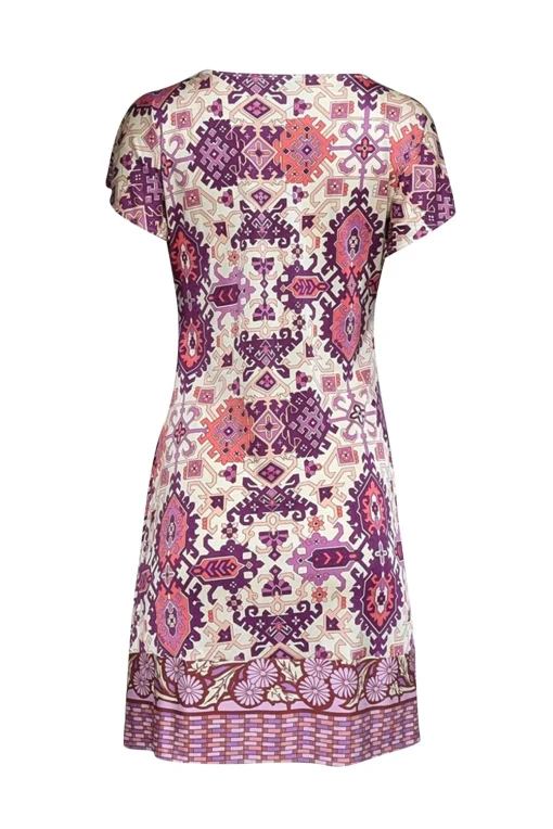 Hale Bob - Beige, Purple, & Cream Abstract Print Silk Dress Sz M