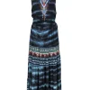 Hale Bob - Blue Bohemian Print Sleeveless Maxi Dress w/ Tassels Sz XS