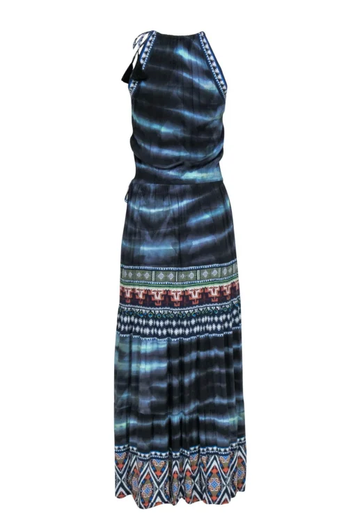 Hale Bob - Blue Bohemian Print Sleeveless Maxi Dress w/ Tassels Sz XS