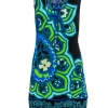 Hale Bob - Green, Blue & Black Printed Sleeveless Silk Shift Dress Sz M