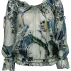 Hale Bob - Sage Green Sheer Floral Blouse w/ Sequins & Ruffles Sz S
