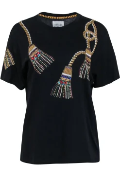 Haley Menzies - Black Short Sleeve Jewel Front T-Shirt Sz XS