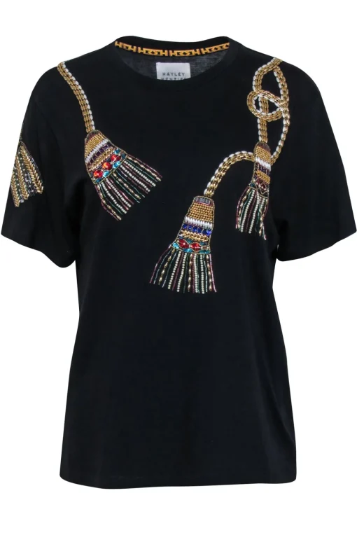 Haley Menzies - Black Short Sleeve Jewel Front T-Shirt Sz XS