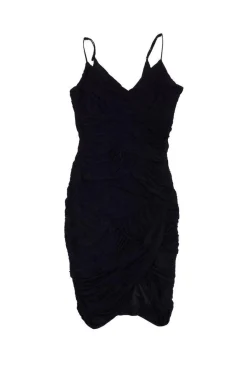 Halston - Black Pleated Layered Spaghetti Strap Dress Sz XS