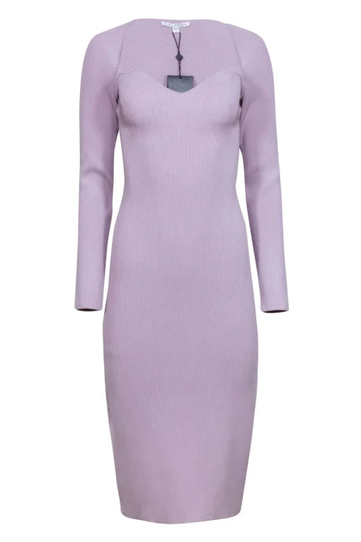 Halston - Lilac Ribbed Long Sleeve Dress Sz S