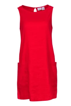 Halston - Red Linen Blend Sleeveless Shift Dress Sz M