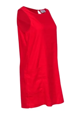 Halston - Red Linen Blend Sleeveless Shift Dress Sz M