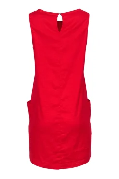 Halston - Red Linen Blend Sleeveless Shift Dress Sz M