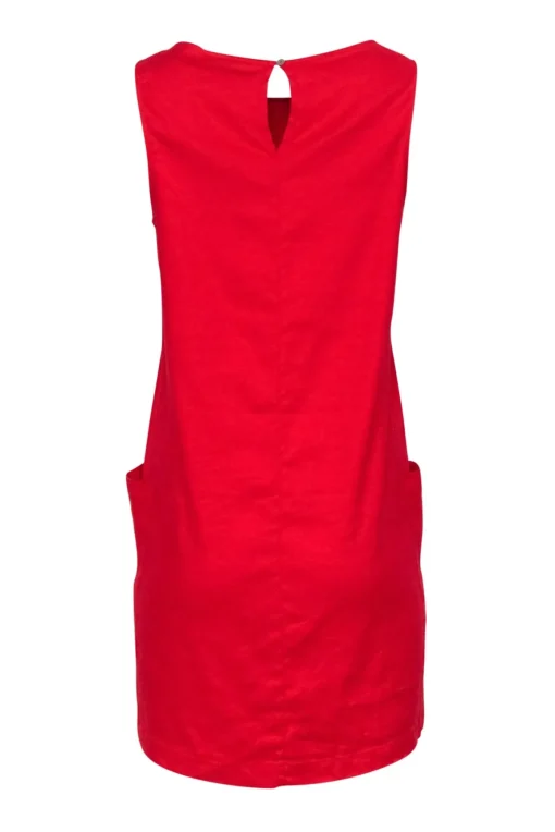 Halston - Red Linen Blend Sleeveless Shift Dress Sz M