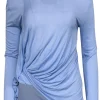 Halston Heritage - Baby Blue Long Sleeve Twisted Side Top Sz M