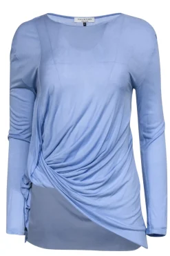 Halston Heritage - Baby Blue Long Sleeve Twisted Side Top Sz M