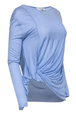 Halston Heritage - Baby Blue Long Sleeve Twisted Side Top Sz M