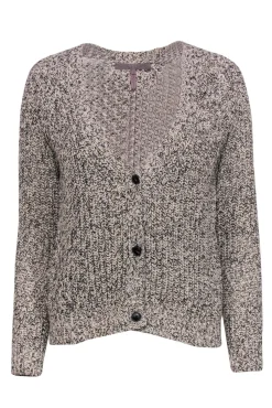 Halston Heritage - Beige & Black Heathered Knit Cardigan Sz S
