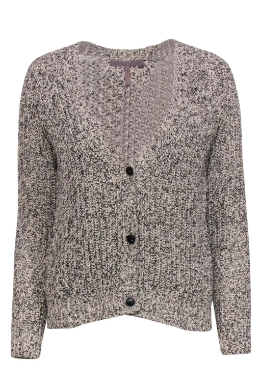 Halston Heritage - Beige & Black Heathered Knit Cardigan Sz S