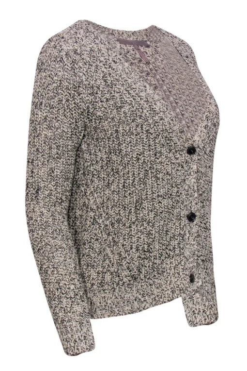 Halston Heritage - Beige & Black Heathered Knit Cardigan Sz S
