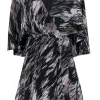 Halston Heritage - Black & Gray Swirled Printed Flutter Sleeve Dress Sz 6