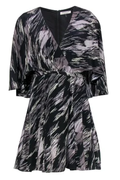 Halston Heritage - Black & Gray Swirled Printed Flutter Sleeve Dress Sz 6