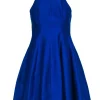 Halston Heritage - Cobalt Blue Cotton & Silk Blend High Neck Fit & Flare Dress Sz 0