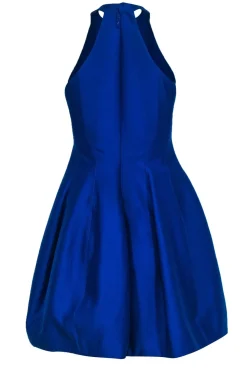 Halston Heritage - Cobalt Blue Cotton & Silk Blend High Neck Fit & Flare Dress Sz 0