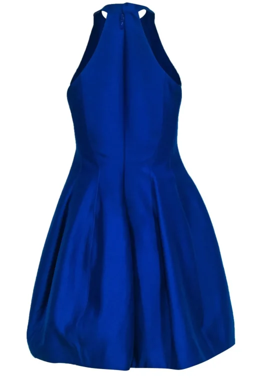 Halston Heritage - Cobalt Blue Cotton & Silk Blend High Neck Fit & Flare Dress Sz 0