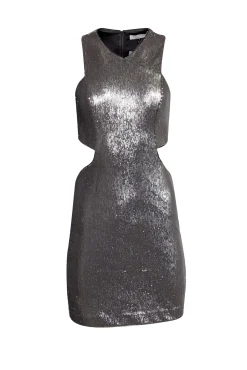 Halston Heritage - Grey Sequin Open Back Sleeveless Dress Sz 2