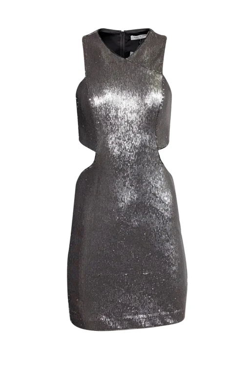 Halston Heritage - Grey Sequin Open Back Sleeveless Dress Sz 2