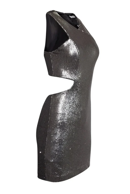 Halston Heritage - Grey Sequin Open Back Sleeveless Dress Sz 2
