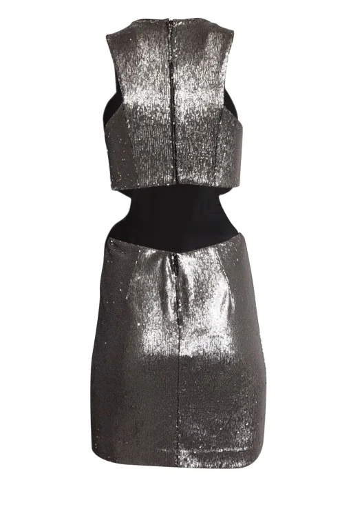Halston Heritage - Grey Sequin Open Back Sleeveless Dress Sz 2