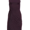 Halston Heritage - Maroon Pleated & Draped Sleeveless Midi Dress Sz 4