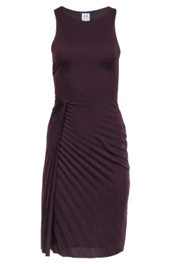 Halston Heritage - Maroon Pleated & Draped Sleeveless Midi Dress Sz 4