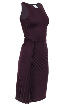 Halston Heritage - Maroon Pleated & Draped Sleeveless Midi Dress Sz 4