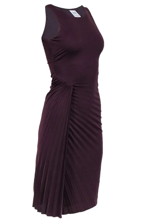 Halston Heritage - Maroon Pleated & Draped Sleeveless Midi Dress Sz 4