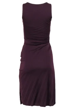 Halston Heritage - Maroon Pleated & Draped Sleeveless Midi Dress Sz 4