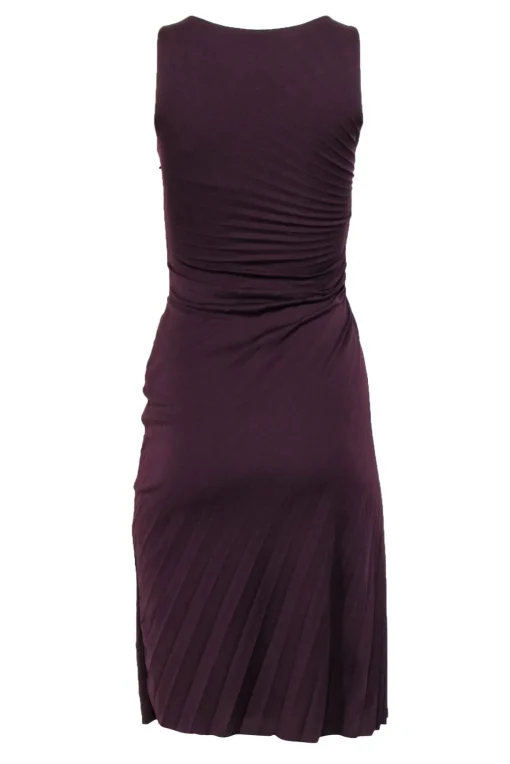 Halston Heritage - Maroon Pleated & Draped Sleeveless Midi Dress Sz 4