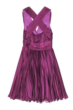 Halston Heritage - Purple Cross Accordion Pleated Mini Dress Sz 0